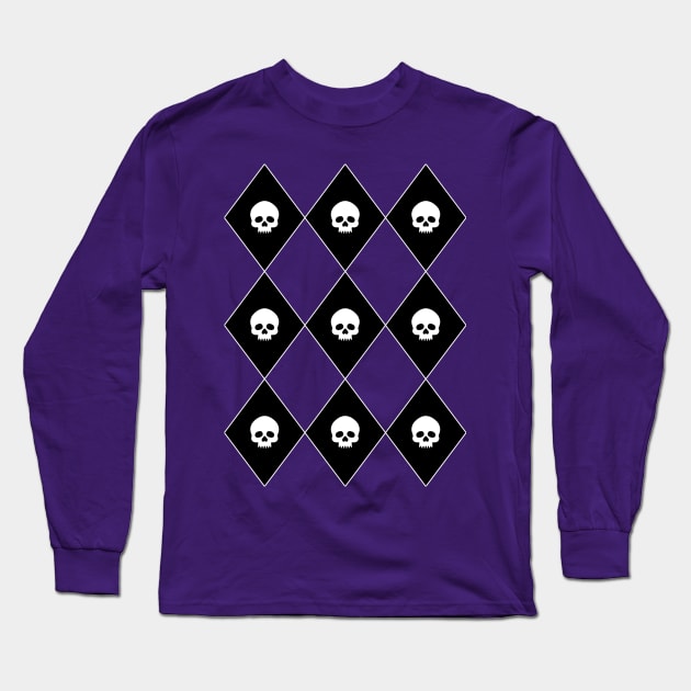 Harlequin Skull Pattern (Purple) Long Sleeve T-Shirt by inatorinator